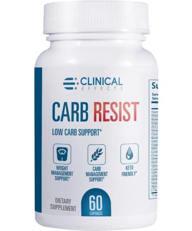 Clinical Effects Carb Resist - Carb Blocker with Vitamin C - 60 Capsules - Ideal for Keto or Low Carb Lifestyle - Supports Heart Health and Weight Management - Plant-Based