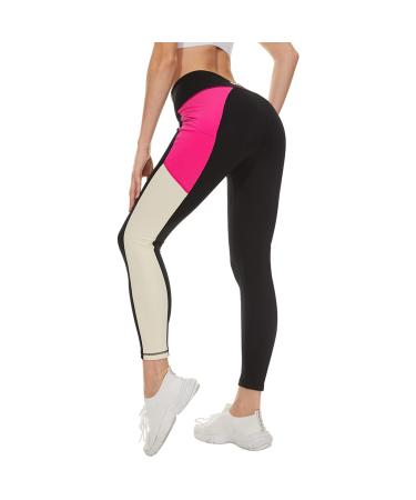 Fhine Womens Yoga Leggings with Pockets-High Waist Workout Pants 7/8 Length Stretch Running Jogging Hiking Cycling Activewear Small 25in Rosy Pannel