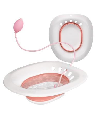 Sitz Bath for Toilet Seat - Sitz Bath for Hemorrhoids - Sits Bath Kit for Women- Great for Maternity Postpartum Care, Designed for Perineum Soaking, Hemorrhoid, and Anal Inflammation Treatment Pink Fixed Flusher