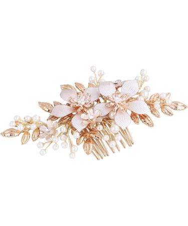 Beaupretty Gold Hair Accessories Flowers wedding hair Bridal Side Wedding Headpiece Leaf Headpiece Rhinestones Hair bridal hair gold flower Wedding wedding flowers prom bride metal Comb - Buy Online on GoSupps.com