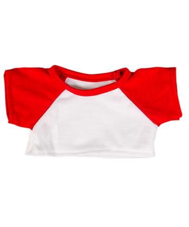 Teddy Mountain White T-Shirt with Red Sleeve Fits Most 8"-10" Webkinz Shining Star and 8"-10" (20cm) Make Your Own Stuffed Animals