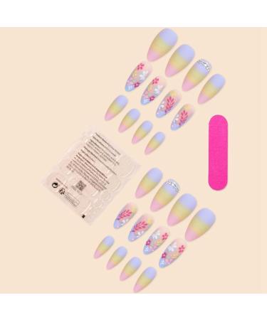 Qtynudy Diamond French Wearable Nails Full Cover Nail Tips Rainbow Small Flower Sticker False Nail Tips - Buy Online on GoSupps.com