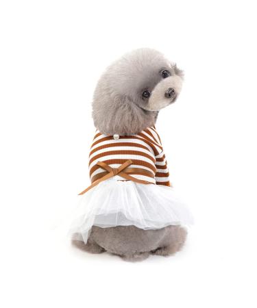 Barrageon dogs Kneid sweet princess rock clothing cat puppy for small medium -sized Bowknot pet summer clothing dog cat (brown -s) back length: 20 cm stripes - brown