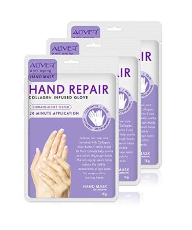 Hand Mask Moisturizing Gloves - 3 Pack, Exfoliating Hand Peeling Mask, Hand Mask for Skin Care, Moisture Enhancing Gloves for Dry Hands, Repair Rough Skin Remove Dead Skin for Women or Men purple