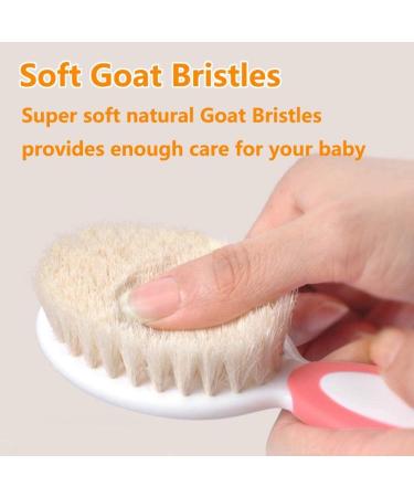 Baby Hair Brush and Comb Set for Newborns & Toddlers | Soft Goat Bristles with Silicone Cradle Cap Brush | Ideal for Cradle Cap | Perfect Baby Registry Gift - Pink - Buy Online on GoSupps.com