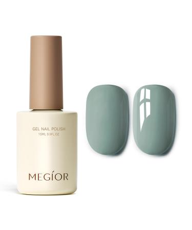 MEGIOR Grey Green Gel Nail Polish 15ml Morning Dew Gel Polish High Gloss Soak Off UV LED Nail Gel Polish for Nail Art Manicure Salon DIY Home Gift for Girls