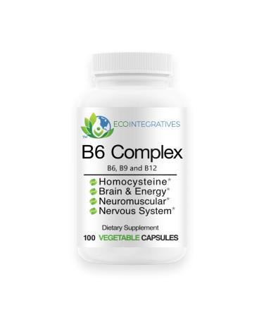 EcoIntegratives B6 Complex Vegan Vitamin B6 B9 Folate B12 Methylcobalamin Supports Cardiovascular Neuromuscular Nervous System Homocysteine Energy Blood Cell & Bone Health 100 Caps