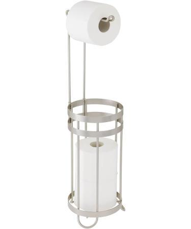 mDesign Metal Free Standing Toilet Paper Holder Stand and Dispenser, with Storage for 3 Spare Rolls - for Bathrooms/Powder Rooms - Holds Mega Rolls - Satin