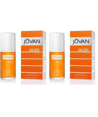 Jovan Musk for Men Eau de Cologne Spray 3 fl oz (Pack of 2) Notes of Carnation Lavender and Amber Men's Fragrance Long Lasting Everyday Fragrance Travel Size Musk for Men EDC 3 Fl Oz (Pack of 2)