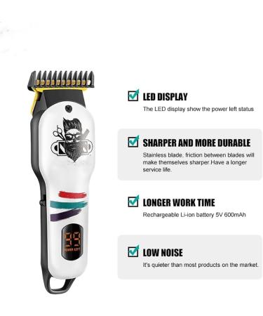 Professional Cordless Hair Clippers for Men - Rechargeable Beard Trimmer & Barber Clipper (White - Buy Online on GoSupps.com