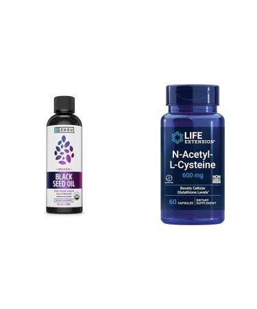 ZHOU Black Seed Oil Omega 3 6 9 Antioxidant Immune Support + Life Extension NAC Antioxidant Liver & Respiratory Health 60 Capsules