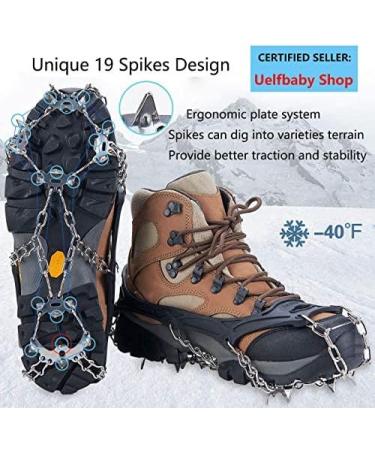 Uelfbaby Crampons 19 Spikes Ice Snow Grips Traction Cleats - Black Medium | Safe Walking, Jogging, Hiking on Snow & Ice | Fits S/M/L/XL/XXL Shoes - Buy Online on GoSupps.com