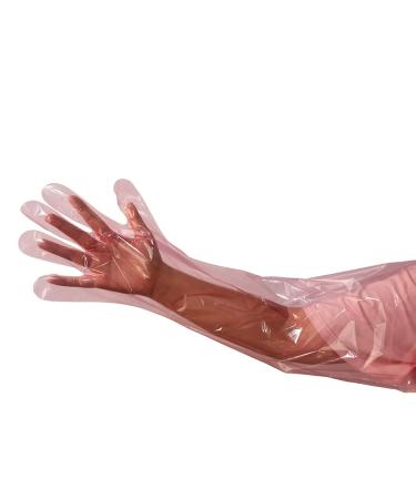 50PCS Veterinary Artificial Insemination Gloves Long Rectal Breeder Sleeve Disposable Gloves 34 Inch Field Dressing Pink