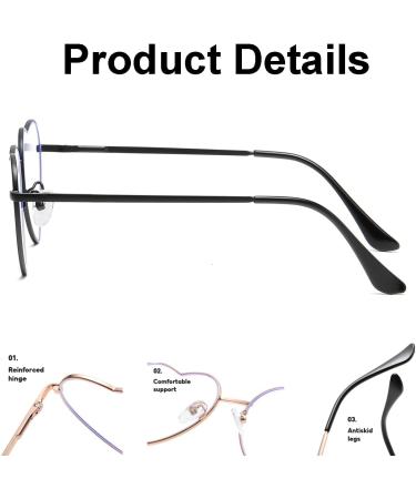 JOVAKIT Heart Shaped Blue Light Blocking Glasses - Fashionable Vintage Metal Frame Eyeglasses for Women - Stylish Protection 54mm Black - Buy Online on GoSupps.com