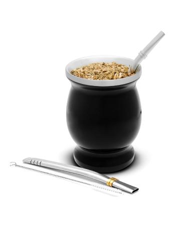 Black Double-Wall Stainless Yerba Mate Gourd Tea Cup Set Coffee Water Cup with Yerba Mate Bombilla (Straw)