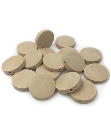 Wendysun 50pcs 20mm(0.79'') Natural Flat Wood Round Beads Wooden Teether Unfinished DIY Accessories Wood Chips Circles Wood Discs Baby Toys (50pcs)