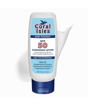 Sunscreen SPF 50 | Hawaii 104 Reef Safe Act Compliant (Octinoxate & Oxybenzone Free) | Broad Spectrum UVA/UVB Protection | Water Resistant 80 Min. | Fragrance Free | 6 Fl Oz