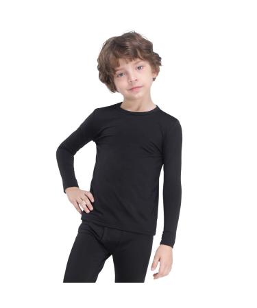 MANCYFIT Thermal Tops for Boys Fleece Lined Underwear Long Sleeve Undershirts Baselayer Black Medium