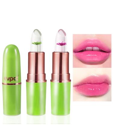BINGBRUSH 2Pcs Flower Color Changing Lipstick Lip Tinted Queen  PH Mood Long Lasting Labiales Moisturizer Lip Gloss Lip Balm Tinted Magic Lip Stain Glossly Makeup Lipstick Set for Women 2 Count (Pack of 1) 2 Pcs Flower l...