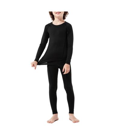 American Trends Youth Boys Long Sleeve Compression Shirts and Leggings Pants Kids Thermal Underwear Set Base Layer Black Line Set Medium
