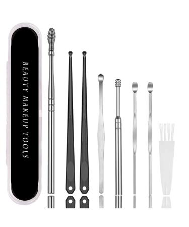 Ear Pick Earwax Removal Kit 8 Pcs Ear Cleaning Tool Stainless Steel Ear Wax Remover with Storage Box Reusable Ear Curette Wax Removal Set for Children & Adults