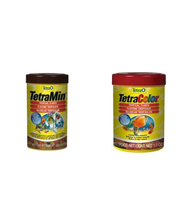TetraMin Tropical Flakes 2.2oz + Tetra Tropical Colour Flakes 28g Fish Food Bundle