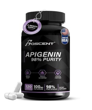 Apigenin Supplement 100mg from Chamomile Extract 120 Count - 98% purity- Apigenin Supplement for Sleep Mood Cognition Prostate health - Excellent sleep aid Non-GMO No Fillers - 4-Month Supply Apigenin Sleep & Relaxation