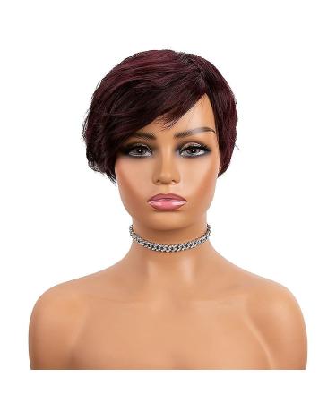 ISHINE Short Human Hair Wig with Bangs - Burgundy Pixie Cut Wig for Black Women 6 inch (Burgundy Mixed Black) - Buy Online on GoSupps.com