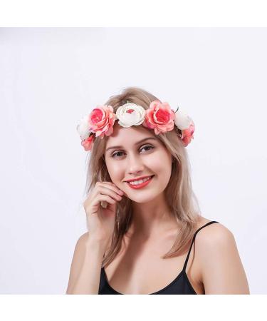 Artfen Coral Pink Flower Crown Headband for Wedding, Festival, Photography Props - Buy Online on GoSupps.com