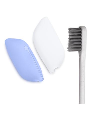 kwmobile 2x toothbrush head protective cover - head cover cap - toothbrush cover - silicone protective cap cover travel - blue white