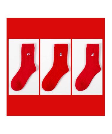 Chinese New Year Woman Red Socks Thread Cotton Socks with Embroidery Spring Festival Chinese Zodiac Socks 3 Pairs (Color : Red-5 Size : 34-39) 34-39 Red-5