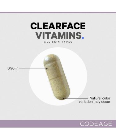 Codeage Clearface Pantothenic Acid Niacin Supplement Vitamins A C D3 E Probiotics Zinc Riboflavin Thiamin L-Lysine HCL & Omega-3 Niacinamide Skin Botanical Blend - Non-GMO - 90 Capsules White - Buy Online on GoSupps.com