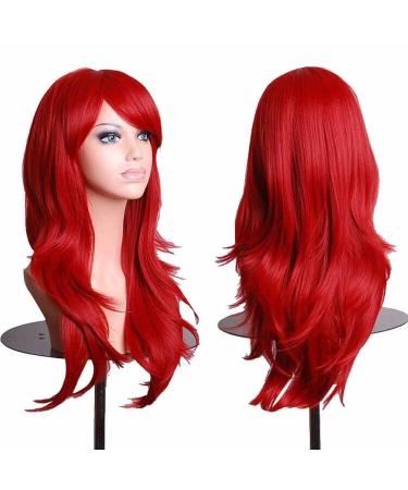 ColorfulPanda Charming Long Red Wigs for Women Curly Wavy Synthetic Hair Ends Halloween Costume Cosplay Wig (Red)