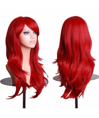 ColorfulPanda Charming Long Red Wigs for Women Curly Wavy Synthetic Hair Ends Halloween Costume Cosplay Wig (Red) - Buy Online on GoSupps.com