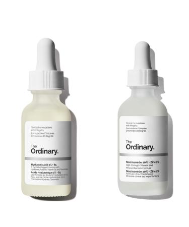 The Ordinary Face Care Bundle: Hyaluronic Acid 2% + B5 (30ml) and Niacinamide 10% + Zinc 1% (30ml) with TOSSI makeup cleansing wipes