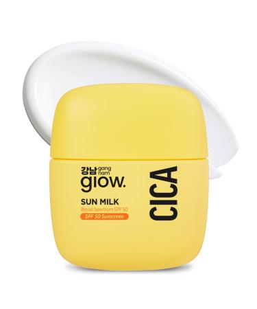 GANGNAM glow CICA SUN MILK, Moisturizer with SPF 50, Invisible Broad Spectrum Sunscreen for Face, No White Cast, Sun Protection with Cica and Niacinamide, Glow Natural Korean Sunscreen 1.69 fl.oz