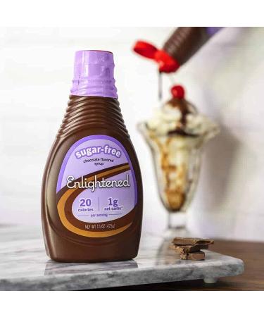 Enlightened Keto Chocolate Syrup - Gluten-Free, Vegan, Kosher, Sugar-Free - 20 Calories, 1 Net Carb - Zero Sugar Syrup for Ice Cream, Coffee, Pancakes - 15 oz - Buy Online on GoSupps.com