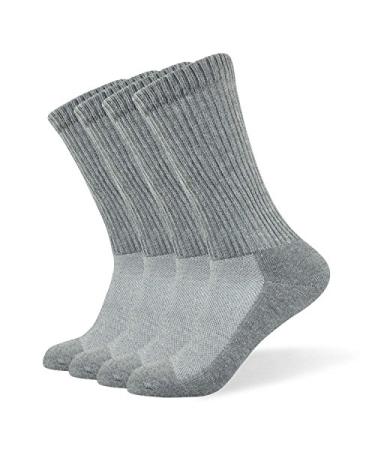 Well Knitting Loose Men's Diabetic Crew Socks Non-Binding Top Seamless Toe Semi Cushion Breathable Soft Coolmax Socks 4 Pairs Large 4 Pairs Grey Crew Socks