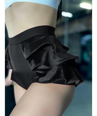 Women's Ruffle Athletic Shorts | Lightweight Gym Workout Running Yoga Leggings | Trendy Spandex Hot Pants - Black XL - Buy Online on GoSupps.com