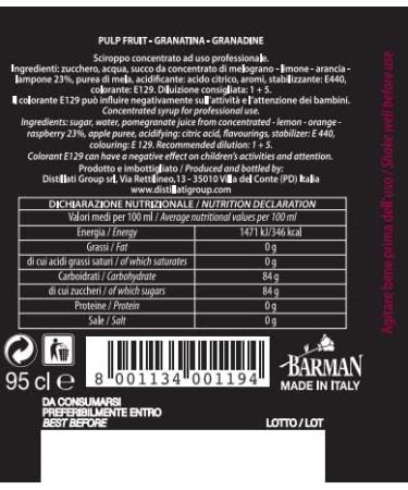 DREAMY Grenadine Pulp (95cl) - Perfect for Cocktails, Mocktails, Smoothies & Milkshakes - 950ml Pack - Buy Online on GoSupps.com