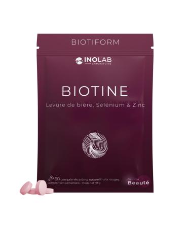 Inolab Biotin + Brewer's Yeast + Zinc + Selenium I Complete Formula Hair Skin Nails I Natural Red Fruit Flavor No Sweetener.