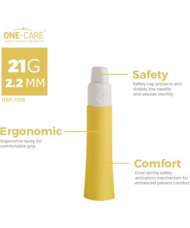 MediVena ONE-Care Safety Lancets 21G x 2.2mm - 100/bx | Sterile, Contact-Activated & Single-Use - Buy Online on GoSupps.com
