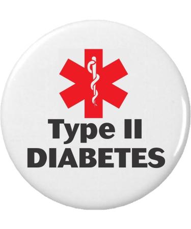 Type II (2) Diabetes Medical Alert Button Pin Diabetic Health Symbol Sign 1.25