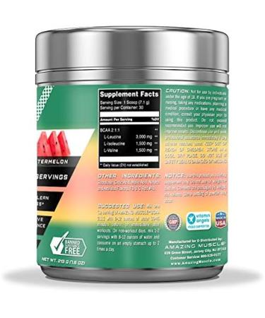Buy BCAA 2:1:1 Amino Acids Supplement - 6000mg Per Serving 30 Servings Watermelon Flavor - International Shipping Available - Buy Online on GoSupps.com