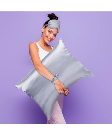 2 Pack Satin Pillowcase Set with Adjustable Eye Mask and Volume Scrunchie - Silver Classic Style | Standard Size - Buy Online on GoSupps.com