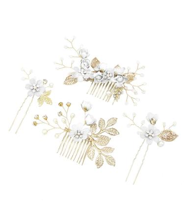 Pieces Gold Wedding Hair Comb Pearl Bridal Hair Accessories Rhinestone Bridal Jewelry Comb Hair Clip for the Bride Bridesmaid - White - Buy Online on GoSupps.com