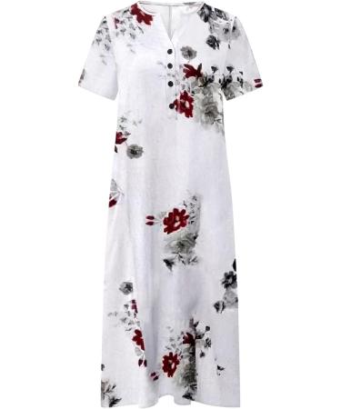 Foldap Women's Boho Floral Dress 2023 | O-Neck Short Sleeve Pocket Dress | Casual Print Long Dresses XX-Large | A1-Red - Buy Online on GoSupps.com