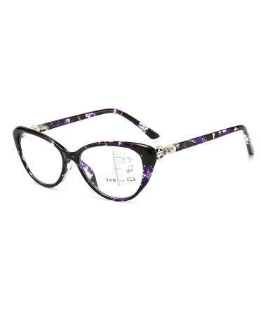 Haoxuan Fashion Cat's Eye Reading Club Progressive Multifocal/Anti Blue Light HD Linse Smart Zoom Women's Reading Club Dioptria +1.00 to +3.00 Purple +2.50 +2.50 Purple purple