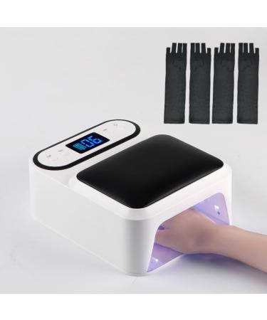 Professional Rechargeable UV LED Nail Lamp Portable Cordless Light Hand Pillow Nail Dryer with UV Protection Gloves for Manicures (Black)
