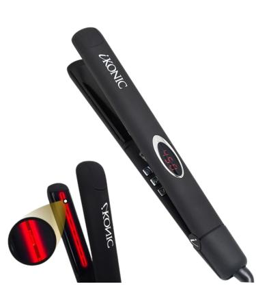 iKonic Supernova Tourmaline Flat Iron Infrared Hair Straightener 1 Inch Curved Plates Even Heat Distribution Maximum Smoothness and Shine - Black